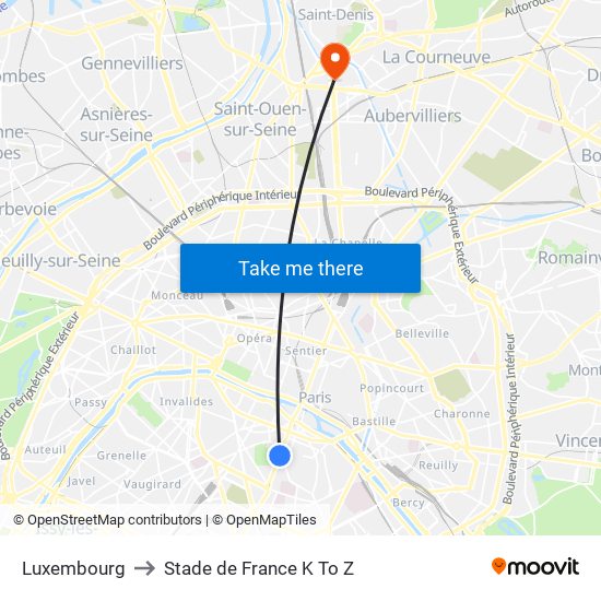Luxembourg to Stade de France K To Z map