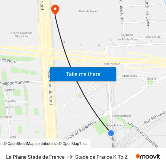 La Plaine Stade de France to Stade de France K To Z map