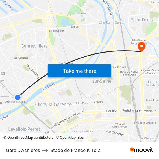 Gare D'Asnieres to Stade de France K To Z map