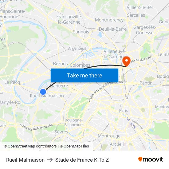 Rueil-Malmaison to Stade de France K To Z map