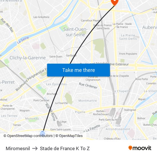 Miromesnil to Stade de France K To Z map