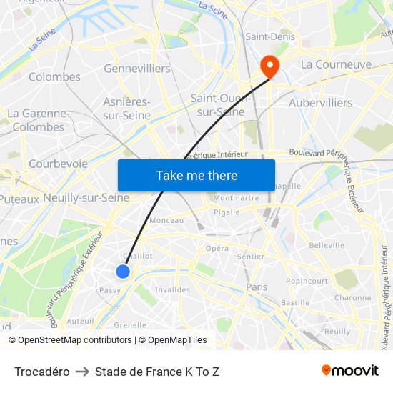 Trocadéro to Stade de France K To Z map