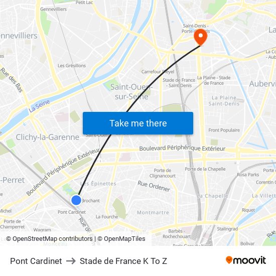 Pont Cardinet to Stade de France K To Z map