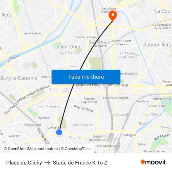 Place de Clichy to Stade de France K To Z map