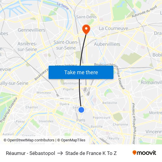 Réaumur - Sébastopol to Stade de France K To Z map