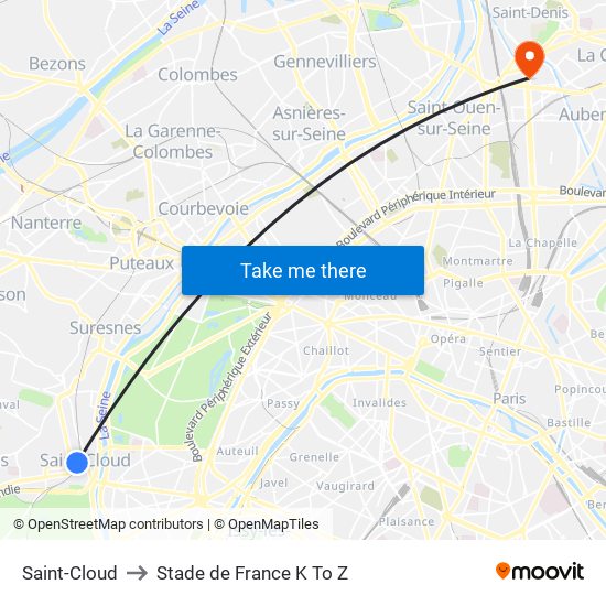 Saint-Cloud to Stade de France K To Z map