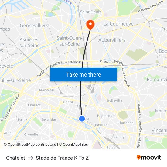 Châtelet to Stade de France K To Z map