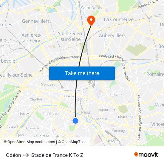 Odéon to Stade de France K To Z map