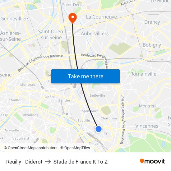 Reuilly - Diderot to Stade de France K To Z map