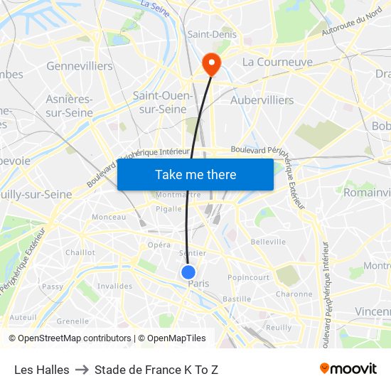 Les Halles to Stade de France K To Z map