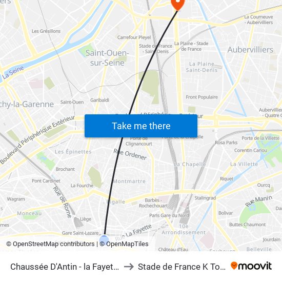 Chaussée D'Antin - la Fayette to Stade de France K To Z map
