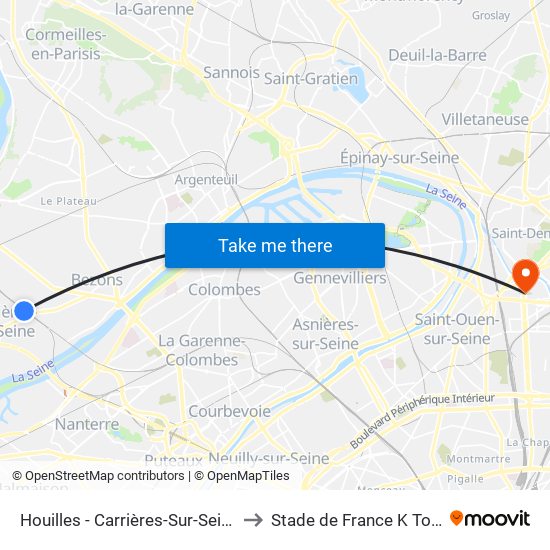 Houilles - Carrières-Sur-Seine to Stade de France K To Z map