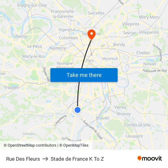 Rue Des Fleurs to Stade de France K To Z map
