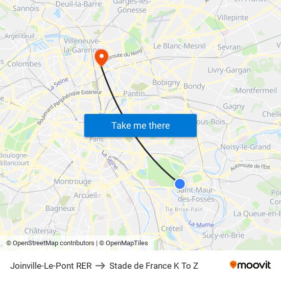 Joinville-Le-Pont RER to Stade de France K To Z map