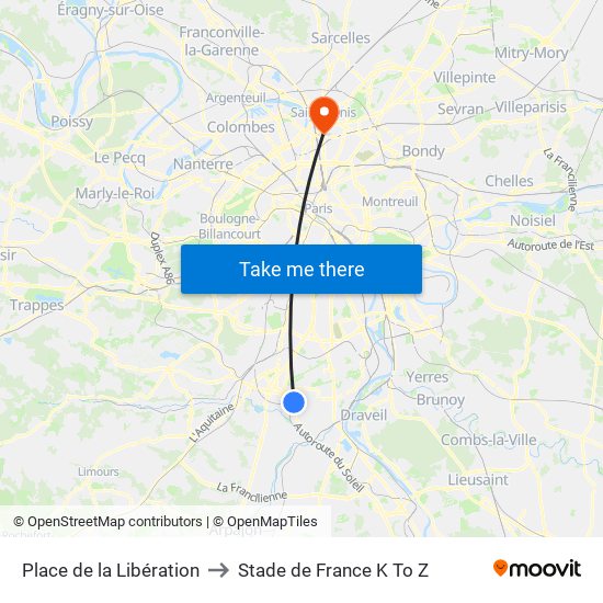 Place de la Libération to Stade de France K To Z map