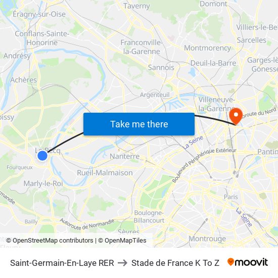 Saint-Germain-En-Laye RER to Stade de France K To Z map