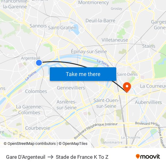 Gare D'Argenteuil to Stade de France K To Z map