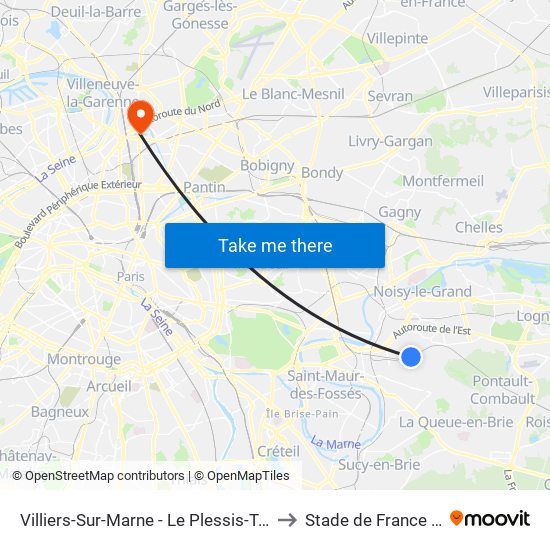 Villiers-Sur-Marne - Le Plessis-Trévise RER to Stade de France K To Z map