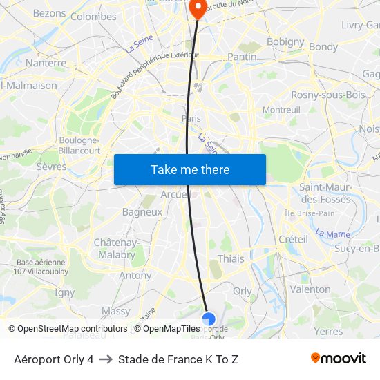 Aéroport Orly 4 to Stade de France K To Z map