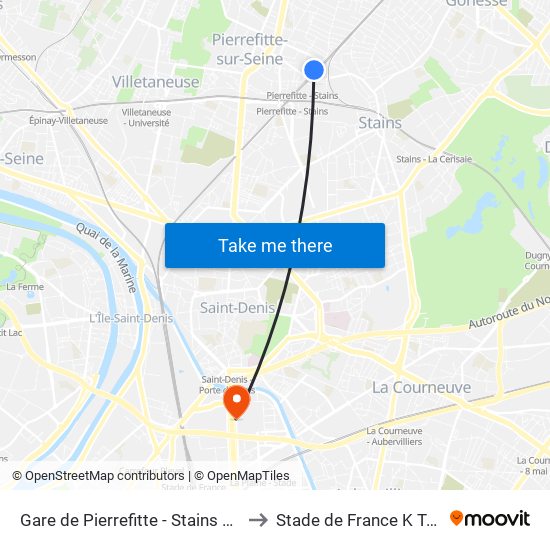 Gare de Pierrefitte - Stains RER to Stade de France K To Z map
