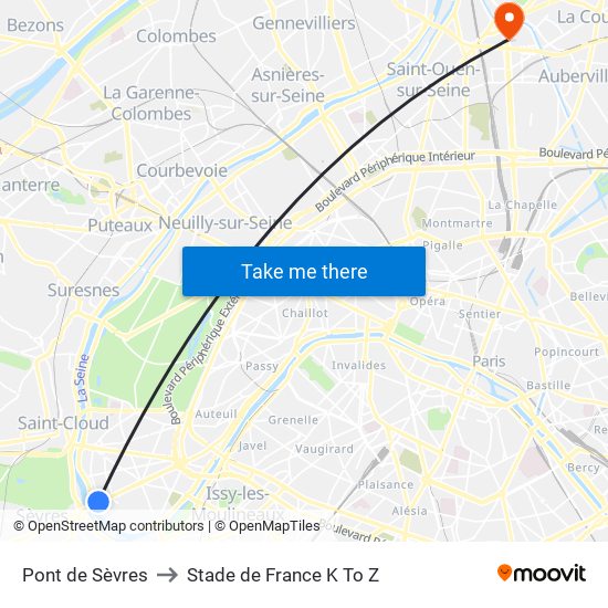 Pont de Sèvres to Stade de France K To Z map