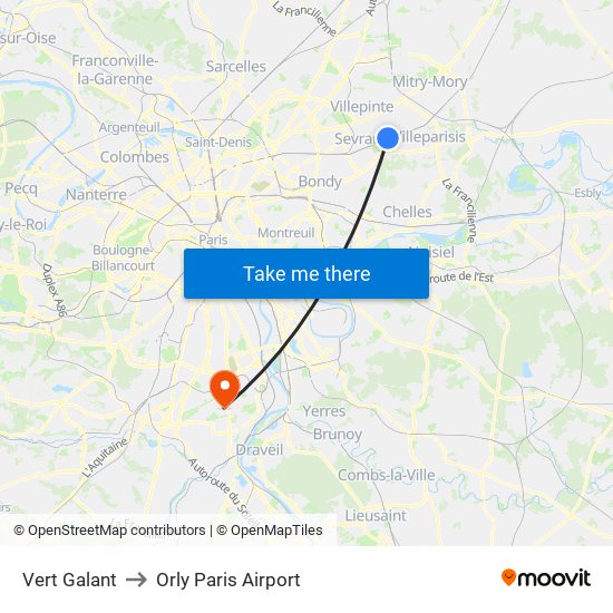 Vert Galant to Orly Paris Airport map