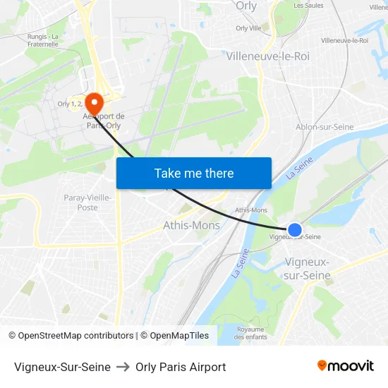 Vigneux-Sur-Seine to Orly Paris Airport map