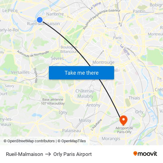 Rueil-Malmaison to Orly Paris Airport map