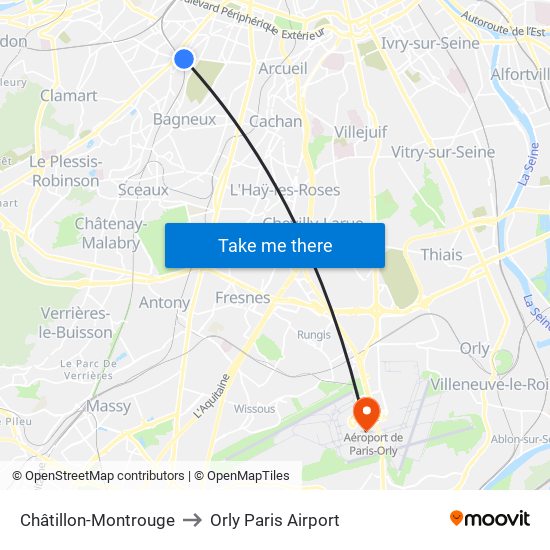 Châtillon-Montrouge to Orly Paris Airport map