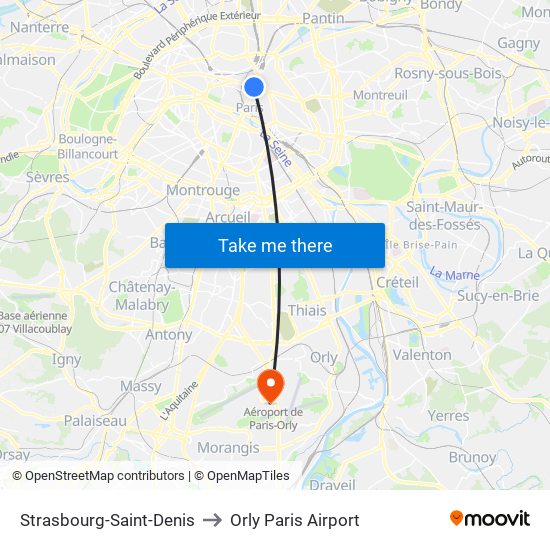 Strasbourg-Saint-Denis to Orly Paris Airport map