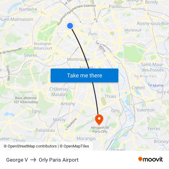 George V to Orly Paris Airport map