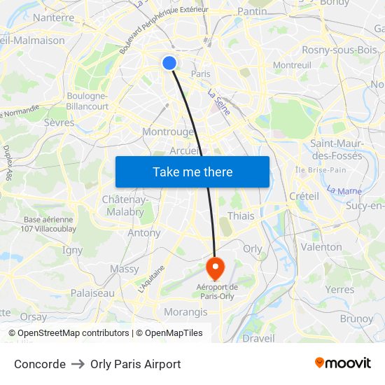 Concorde to Orly Paris Airport map
