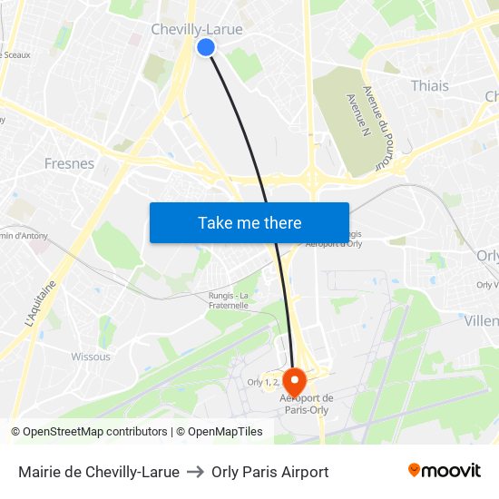 Mairie de Chevilly-Larue to Orly Paris Airport map