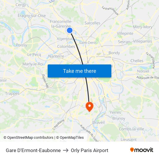 Gare D'Ermont-Eaubonne to Orly Paris Airport map