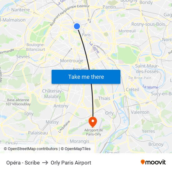 Opéra - Scribe to Orly Paris Airport map