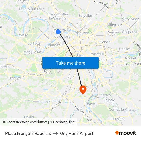 Place François Rabelais to Orly Paris Airport map