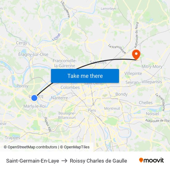 Saint-Germain-En-Laye to Roissy Charles de Gaulle map