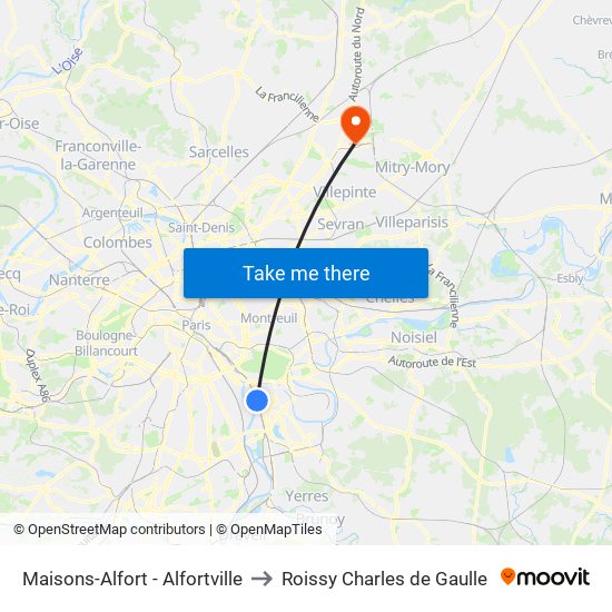 Maisons-Alfort - Alfortville to Roissy Charles de Gaulle map