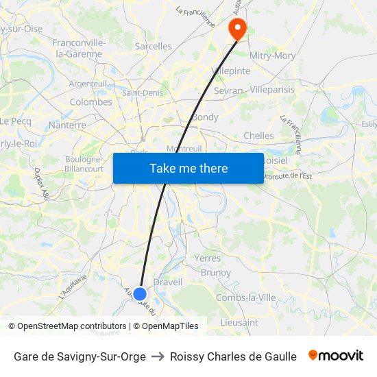 Gare de Savigny-Sur-Orge to Roissy Charles de Gaulle map