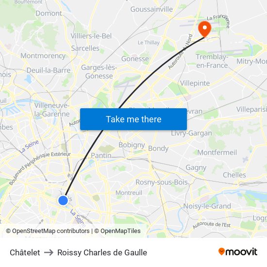 Châtelet to Roissy Charles de Gaulle map