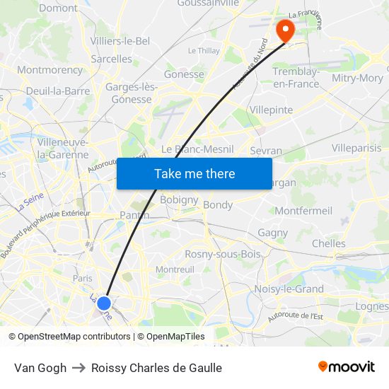 Van Gogh to Roissy Charles de Gaulle map