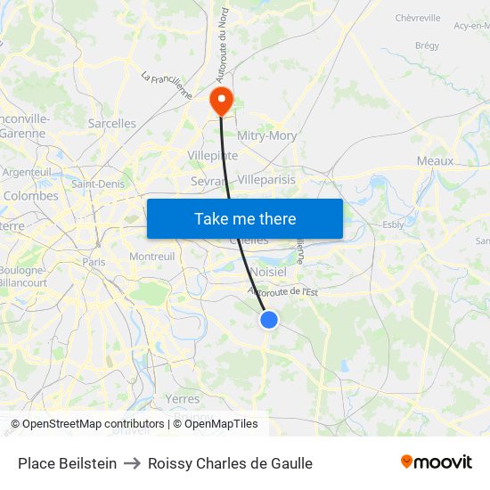 Place Beilstein to Roissy Charles de Gaulle map