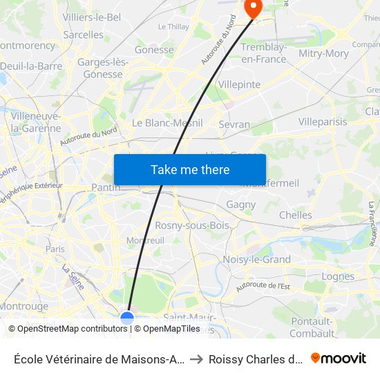 École Vétérinaire de Maisons-Alfort - Métro to Roissy Charles de Gaulle map