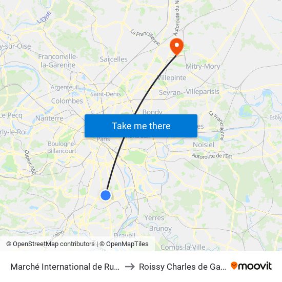 Marché International de Rungis to Roissy Charles de Gaulle map