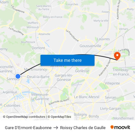 Gare D'Ermont-Eaubonne to Roissy Charles de Gaulle map
