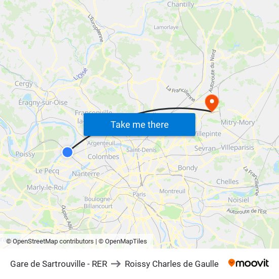 Gare de Sartrouville - RER to Roissy Charles de Gaulle map