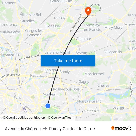 Avenue du Château to Roissy Charles de Gaulle map