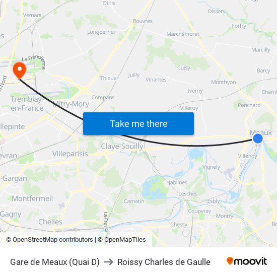 Gare de Meaux (Quai D) to Roissy Charles de Gaulle map