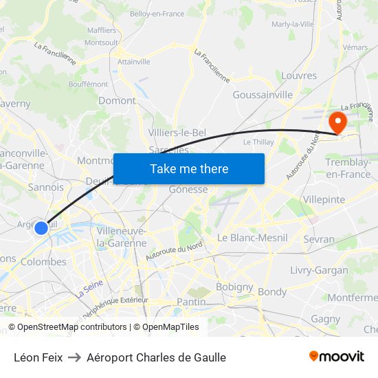 Léon Feix to Aéroport Charles de Gaulle map