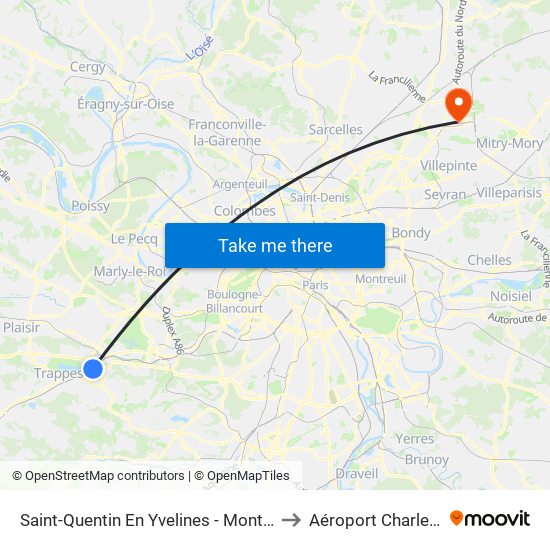 Saint-Quentin En Yvelines - Montigny-Le-Bretonneux to Aéroport Charles de Gaulle map